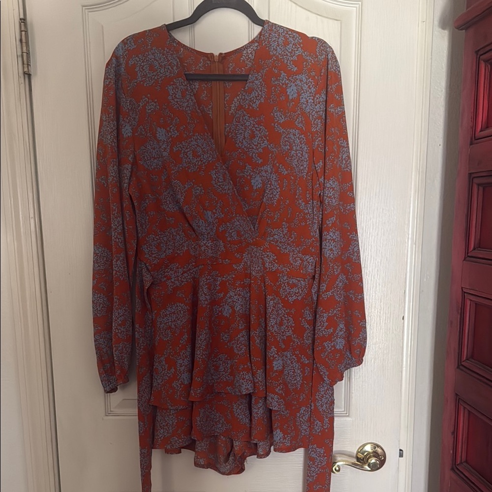 Rust Floral Long Sleeve Dress